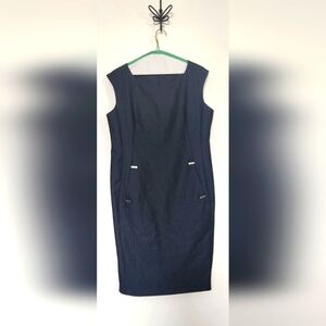 Calvin Klein Denim Chambray Metal Detail Sleeveless Sheath Dress Size 12